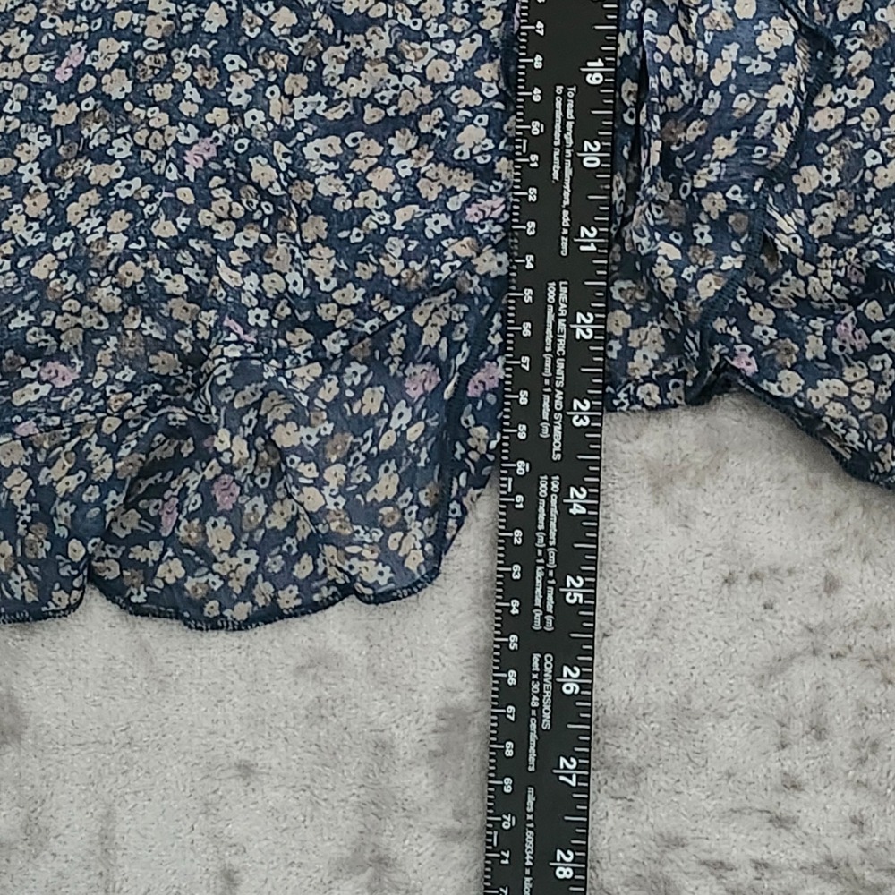 Lucky Brand Women XL Sheer‎ Peasant Blouse Ruffle Button Up Blue Floral NEW - Picture 10 of 16
